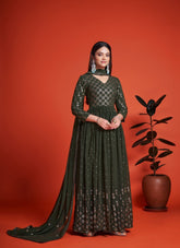 Stylish Looking Partywear Gown in Mehendi Green Colour
